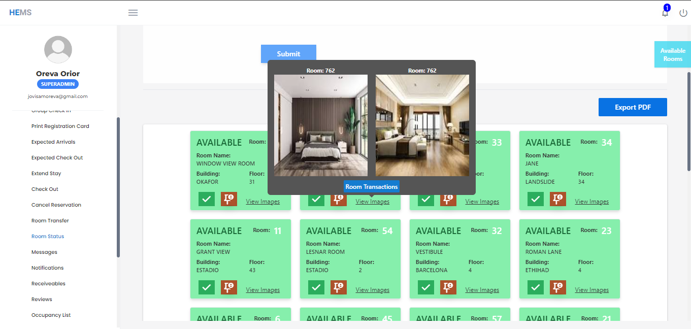 SAFHA hotel property management system room and booking plan